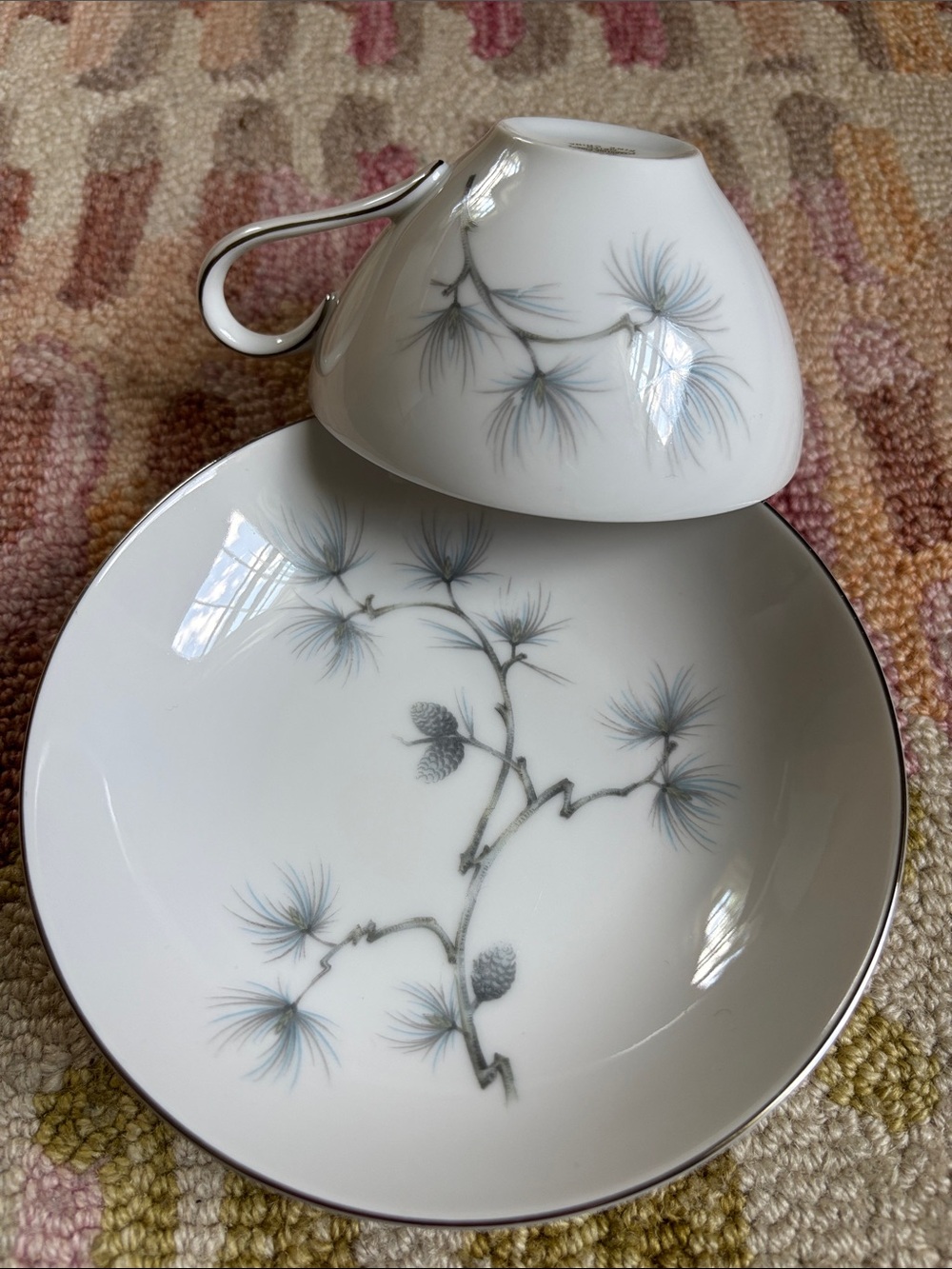 3 vintage pcs AMCREST “Caroline Pine” Fine China made in Japan by Meito EUC